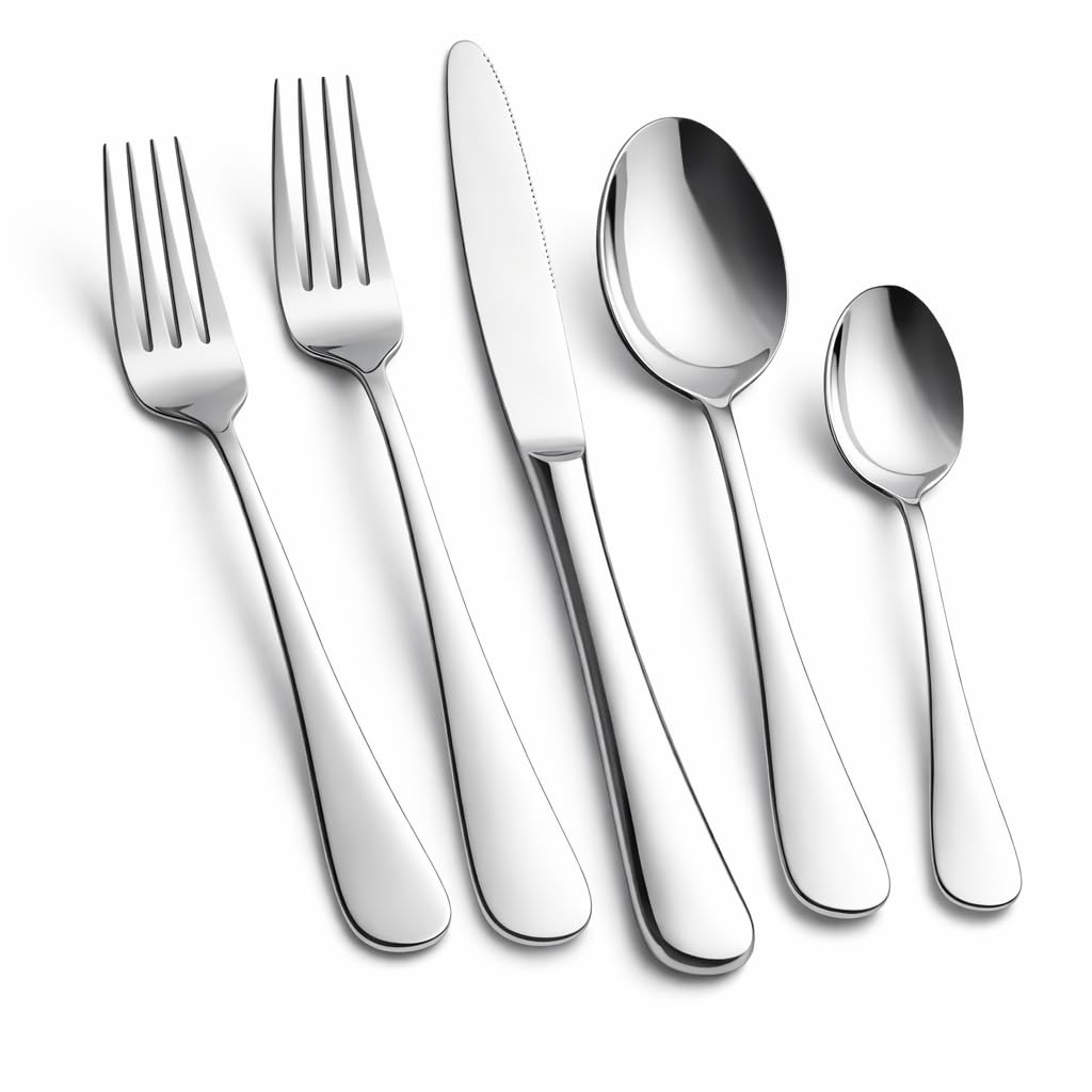 Silverware Set for 12, 60 Piece Boston Style Stainless Steel Flatware Set