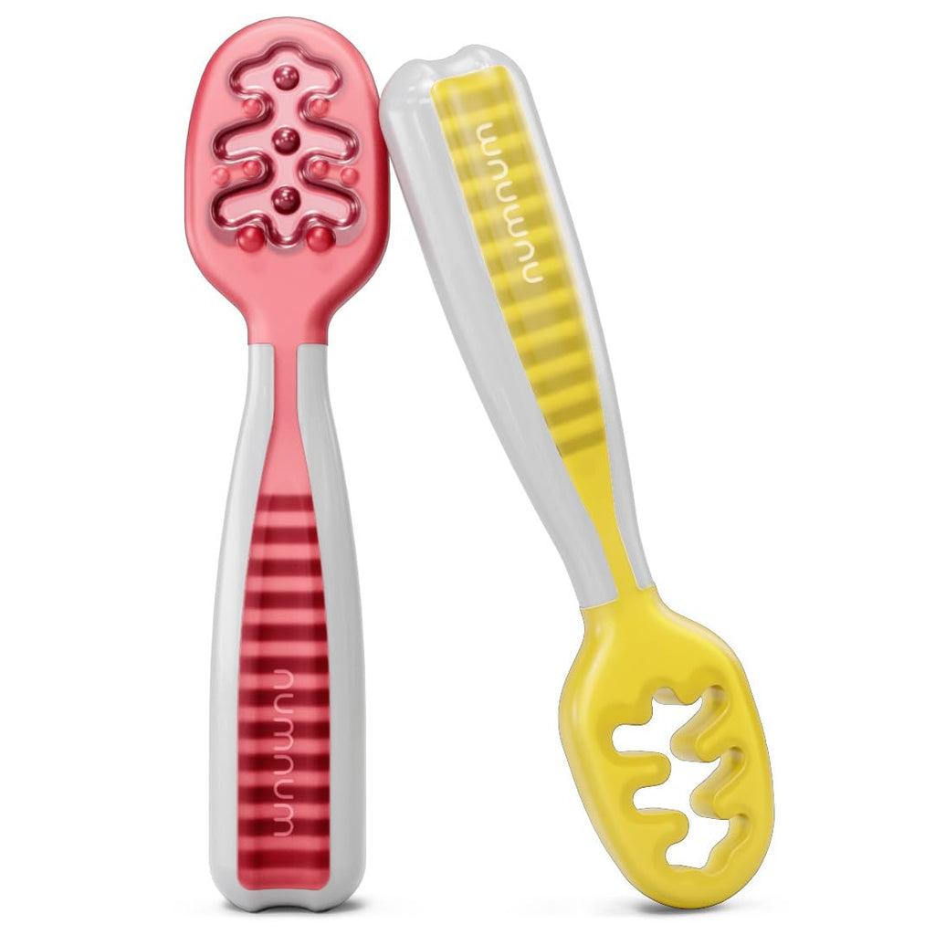 NumNum Baby Spoons Self Feeding 6 Months, 2-Pack Blue/Orange