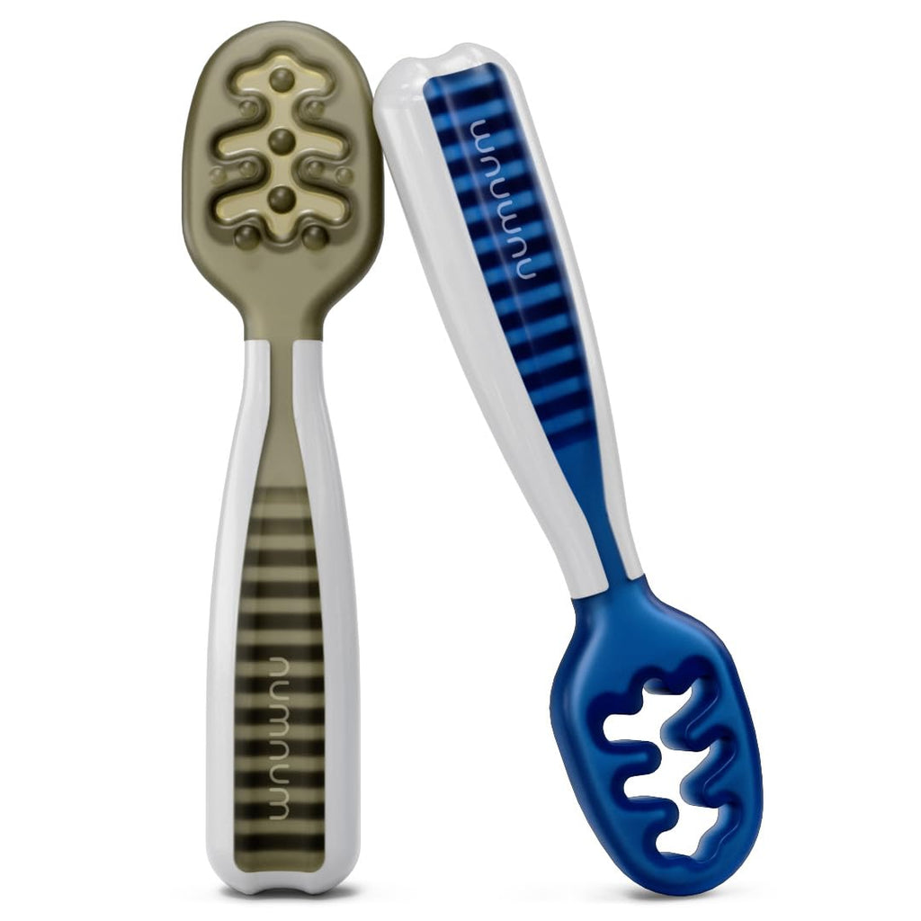 NumNum Baby Spoons Self Feeding 6 Months, 2-Pack Blue/Orange