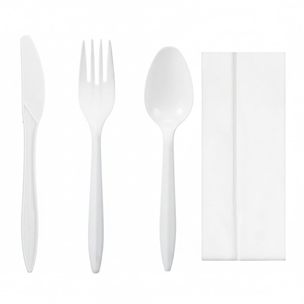 Uiifan 300 Set Plastic Silverware Knife Fork Spoon Napkin, Black