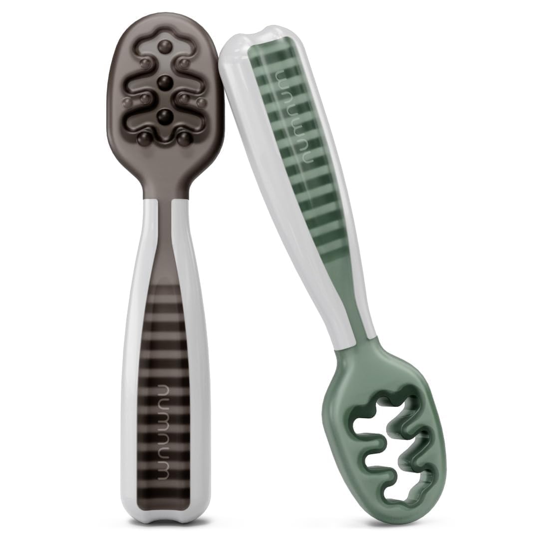 NumNum Baby Spoons Self Feeding 6 Months, 2-Pack Blue/Orange