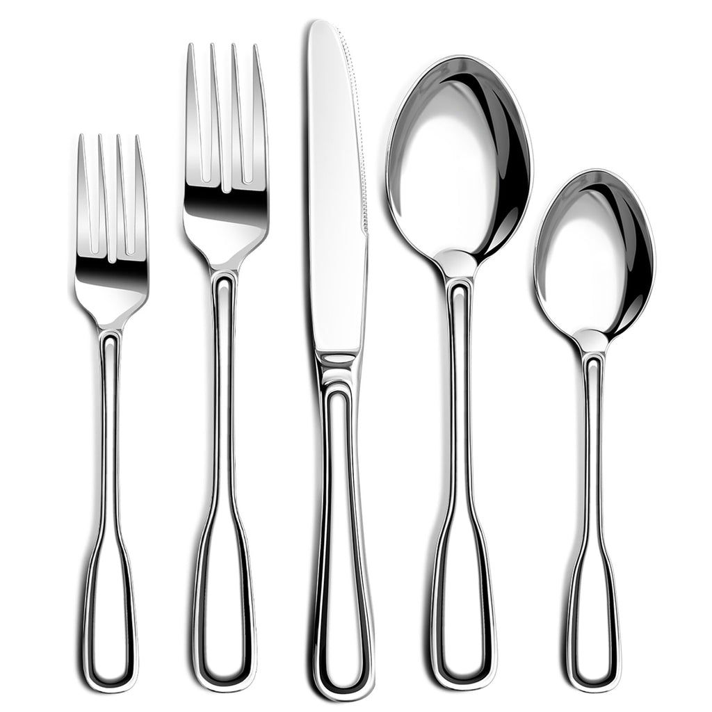 Silverware Set for 12, 60 Piece Boston Style Stainless Steel Flatware Set
