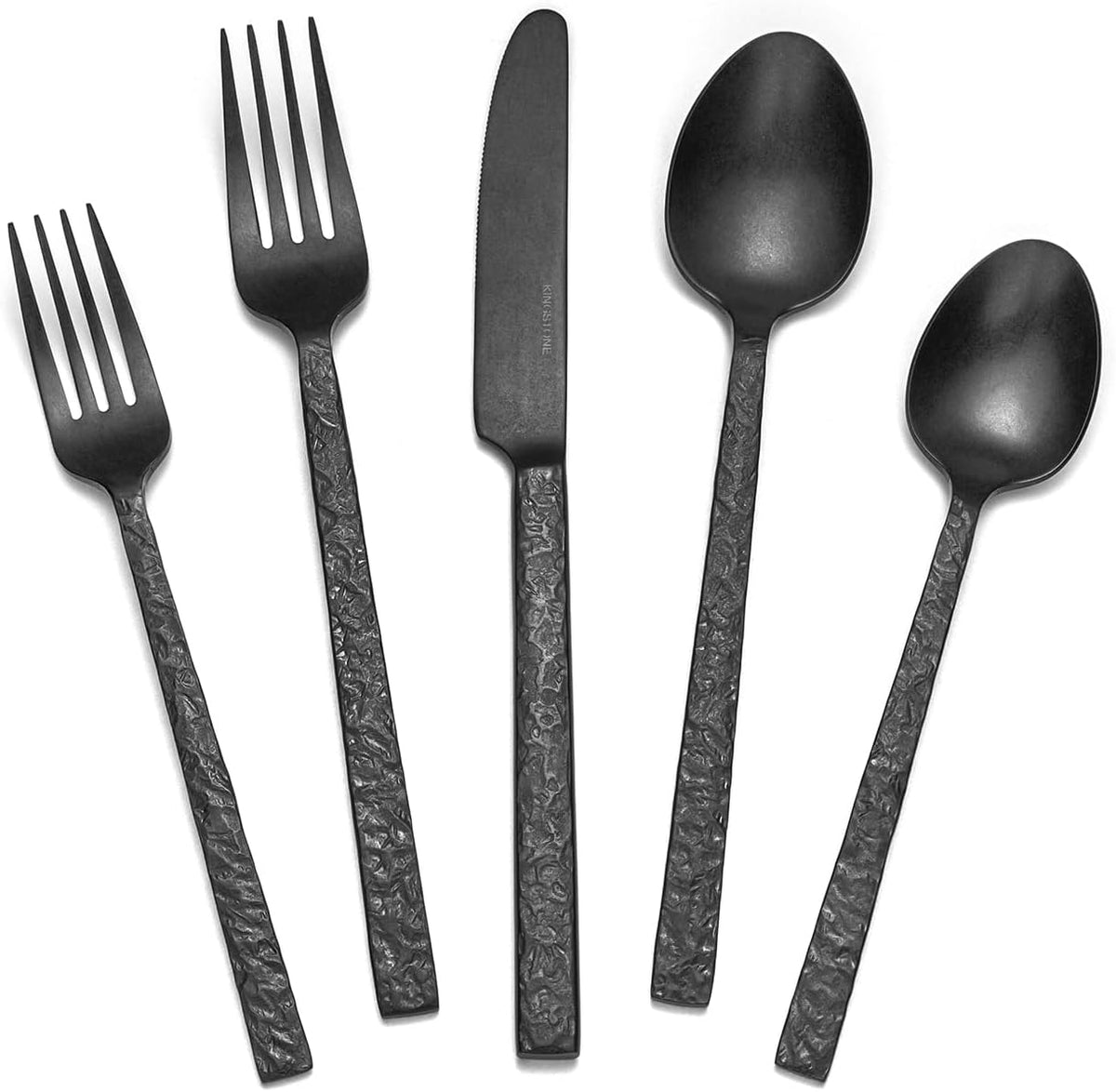 40 Pcs Black Hammered Silverware Set for 8, 18/10 Stainless Steel Flatware