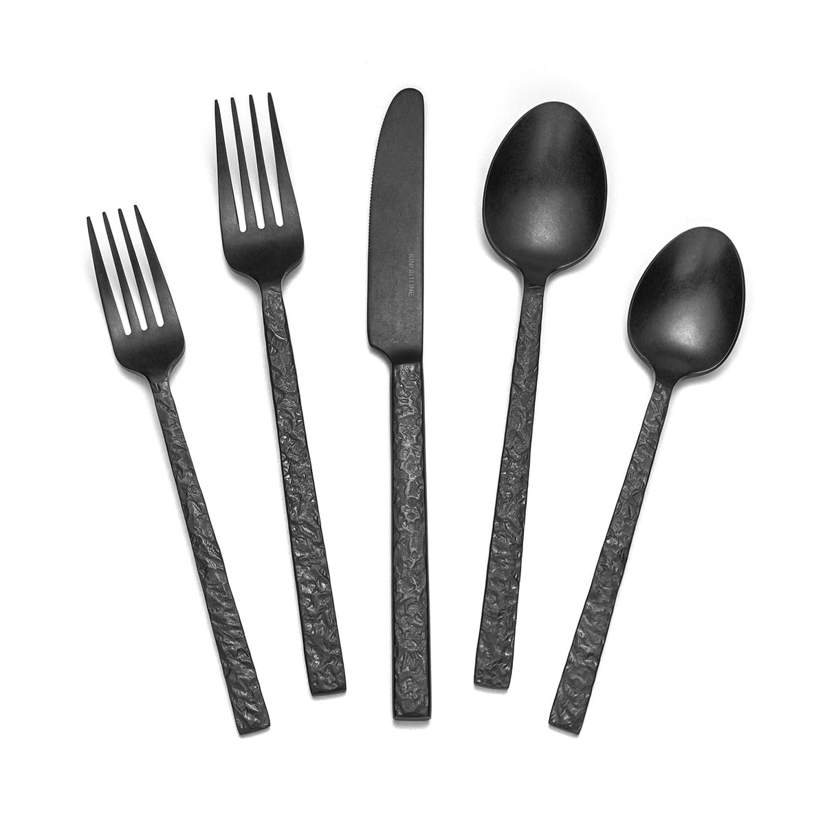 40 Pcs Black Hammered Silverware Set for 8, 18/10 Stainless Steel Flatware