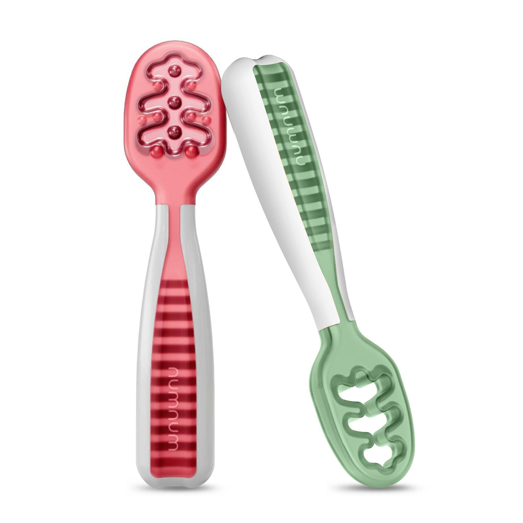 NumNum Baby Spoons Self Feeding 6 Months, 2-Pack Blue/Orange