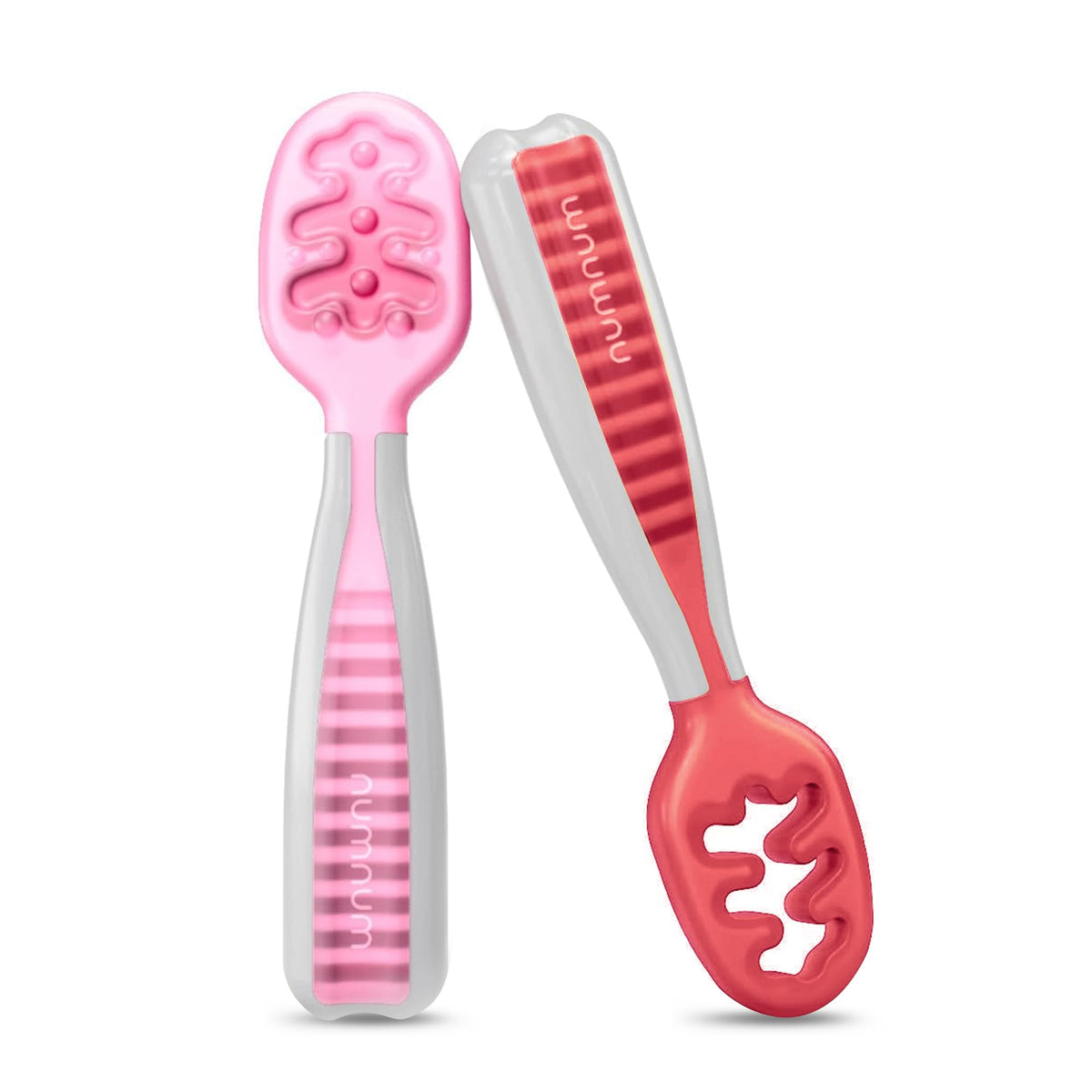 NumNum Baby Spoons Self Feeding 6 Months, 2-Pack Blue/Orange