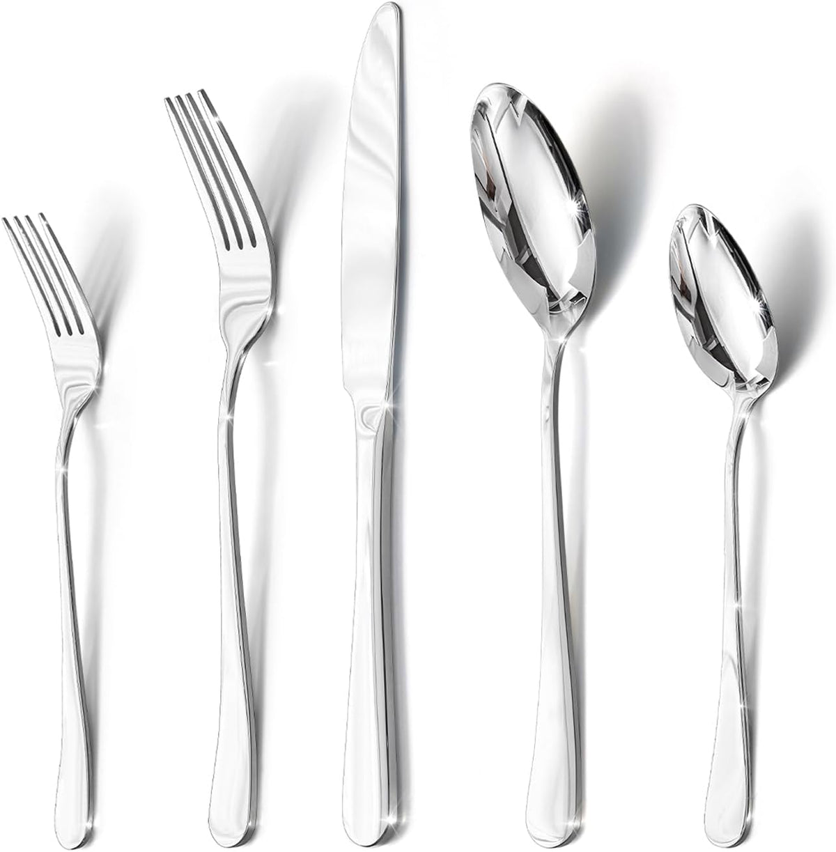HIKAA 60PCS Silverware Set Service for 12, Premium Stainless Steel Flatware Set Mirror Polished, Modern Kitchen Cutlery Set with Spoons Forks Knives, Dishwasher Safe Utensils for Home Restaurant