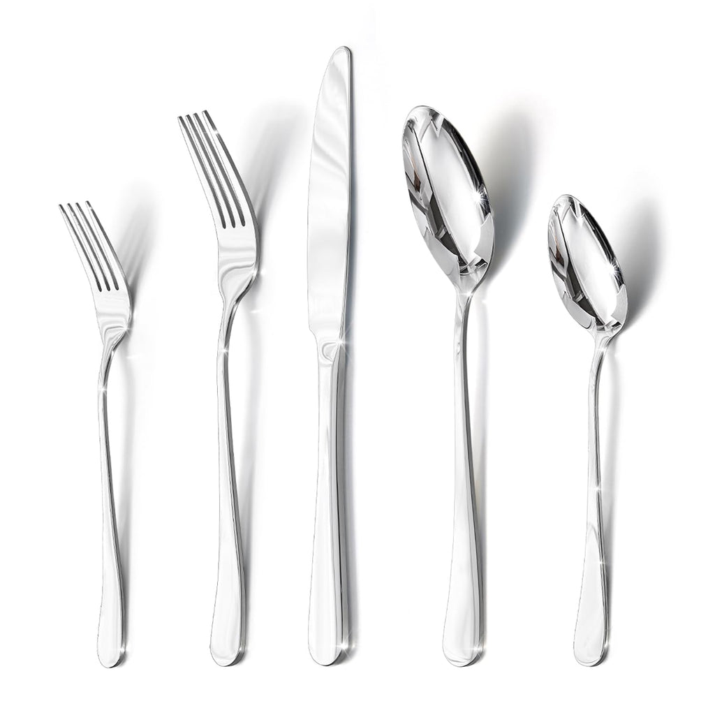 HIKAA 60PCS Silverware Set Service for 12, Premium Stainless Steel Flatware Set Mirror Polished, Modern Kitchen Cutlery Set with Spoons Forks Knives, Dishwasher Safe Utensils for Home Restaurant
