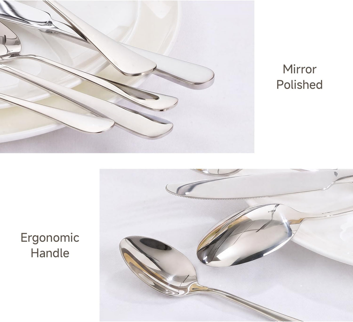 HIKAA 60PCS Silverware Set Service for 12, Premium Stainless Steel Flatware Set Mirror Polished, Modern Kitchen Cutlery Set with Spoons Forks Knives, Dishwasher Safe Utensils for Home Restaurant