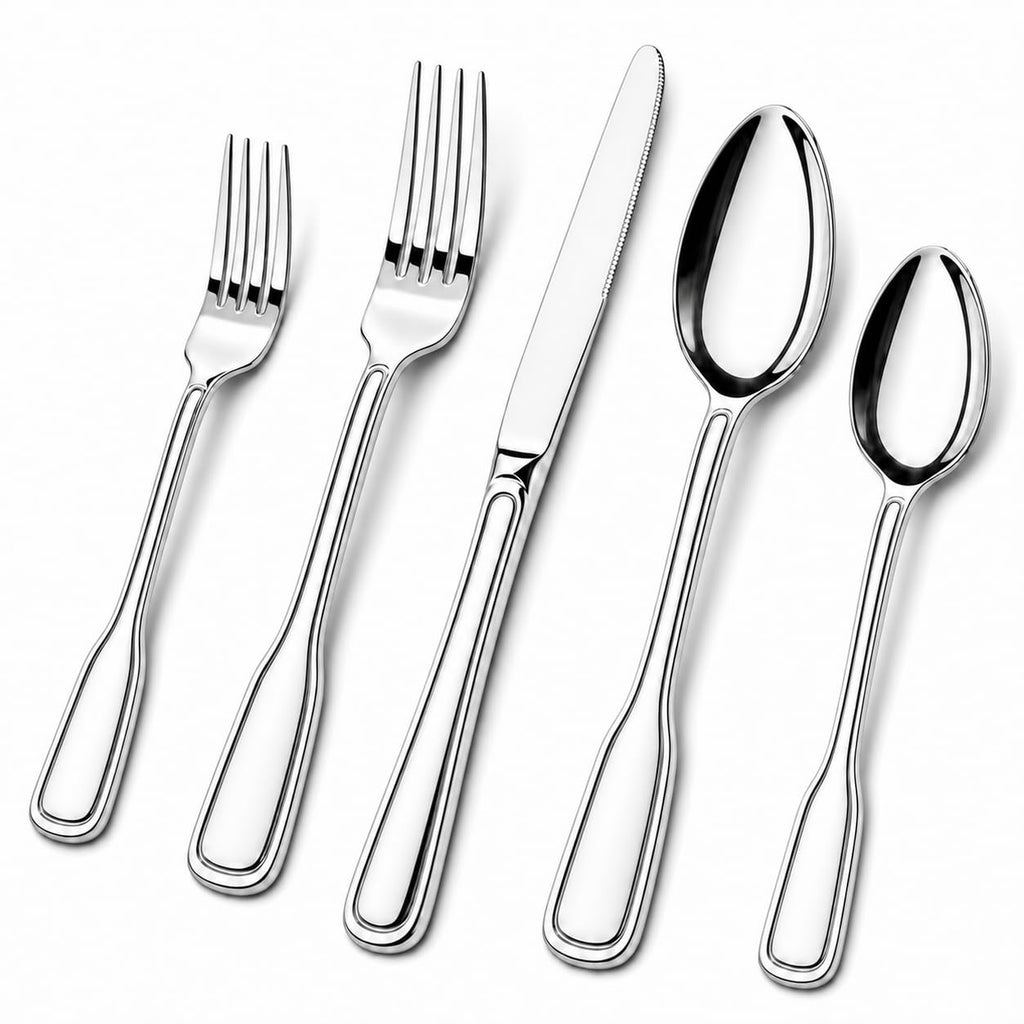 Silverware Set for 12, 60 Piece Boston Style Stainless Steel Flatware Set