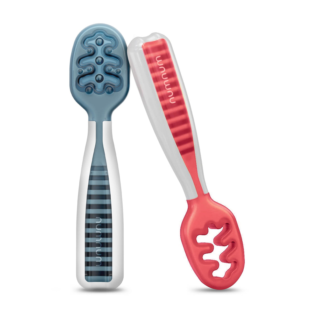 NumNum Baby Spoons Self Feeding 6 Months, 2-Pack Blue/Orange