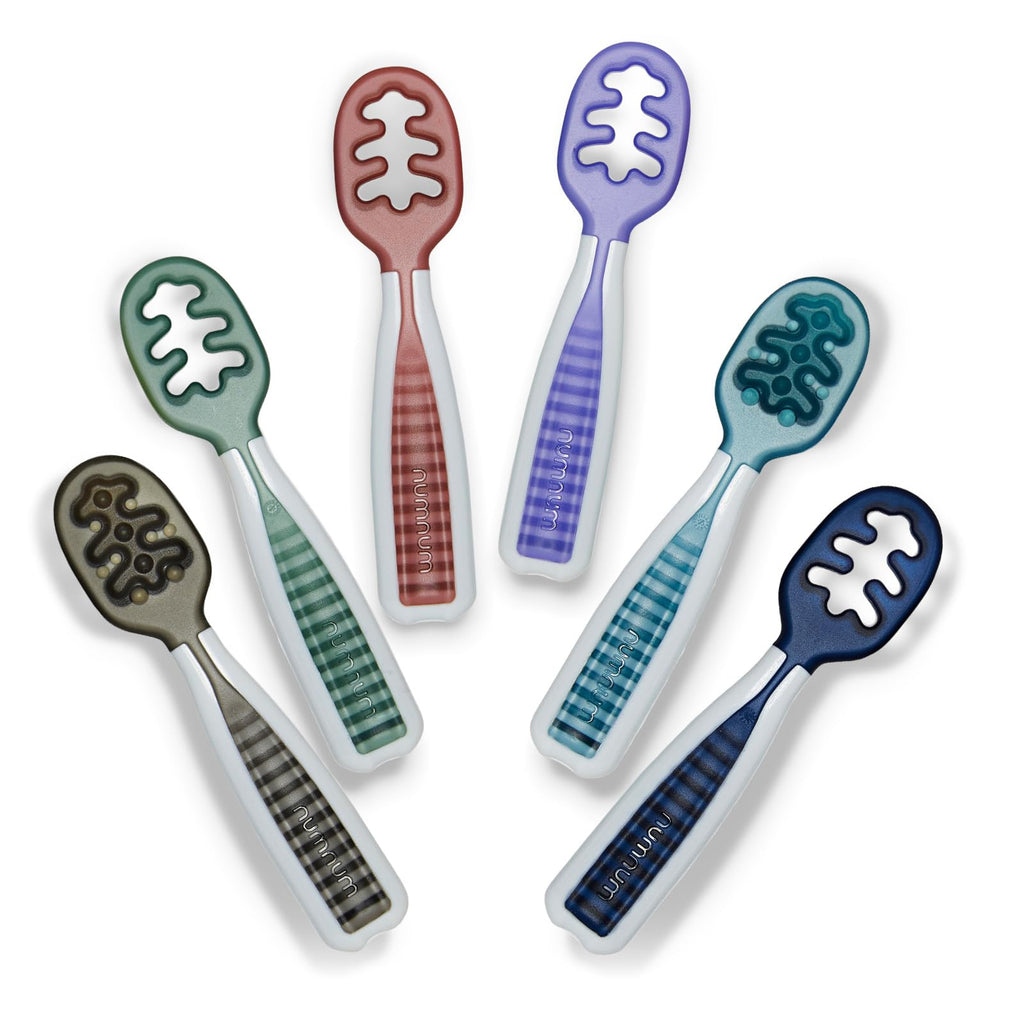 NumNum Baby Spoons Self Feeding 6 Months, 2-Pack Blue/Orange