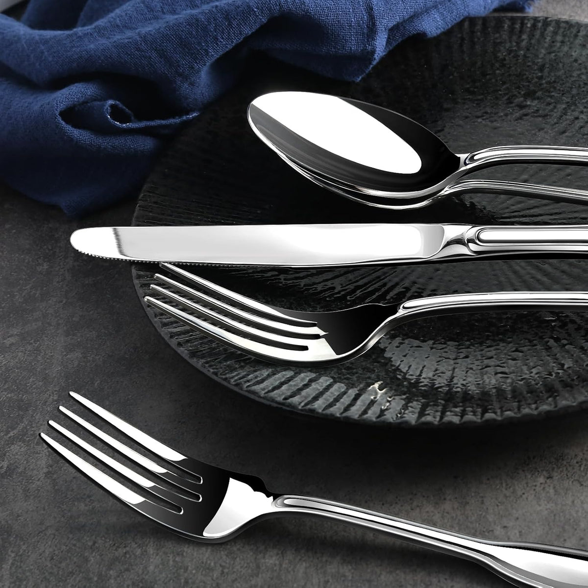 Silverware Set for 12, 60 Piece Boston Style Stainless Steel Flatware Set