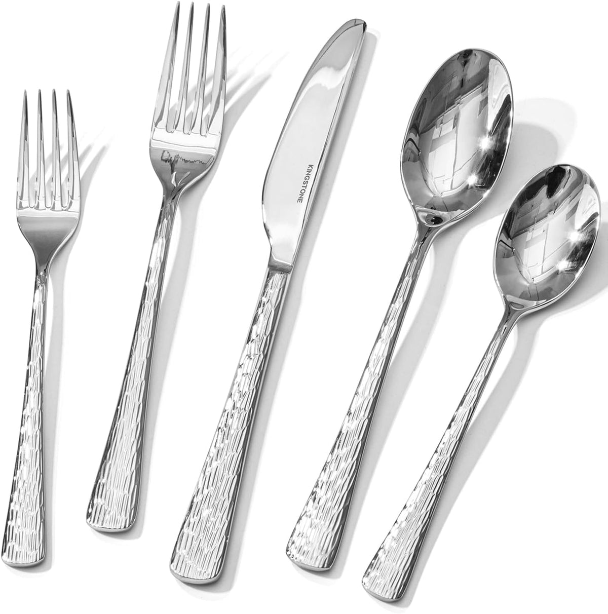 60 Pcs Silverware Set 18/10 Stainless Steel Hammered Flatware Set for 12