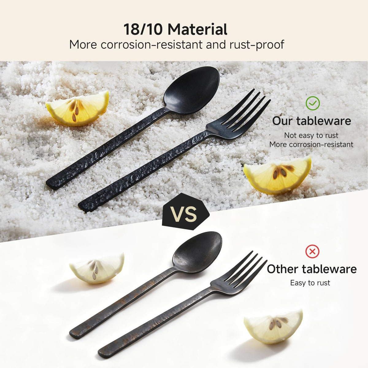 40 Pcs Black Hammered Silverware Set for 8, 18/10 Stainless Steel Flatware