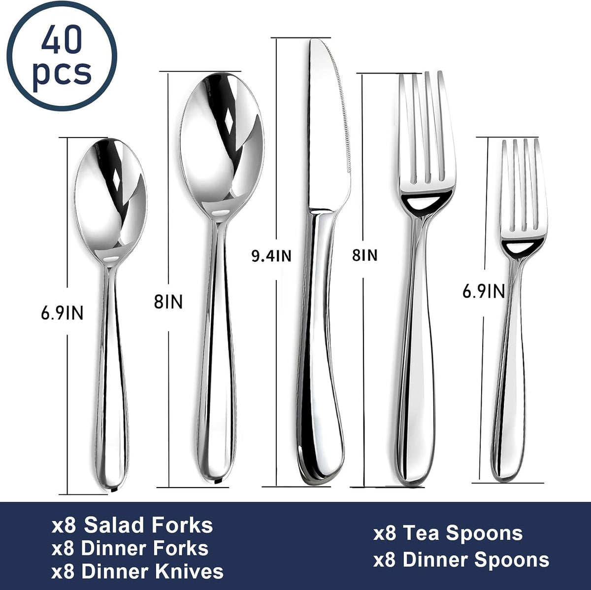 Heavy Duty Silverware Set for 8, Stainless Steel Flatware Cutlery Set