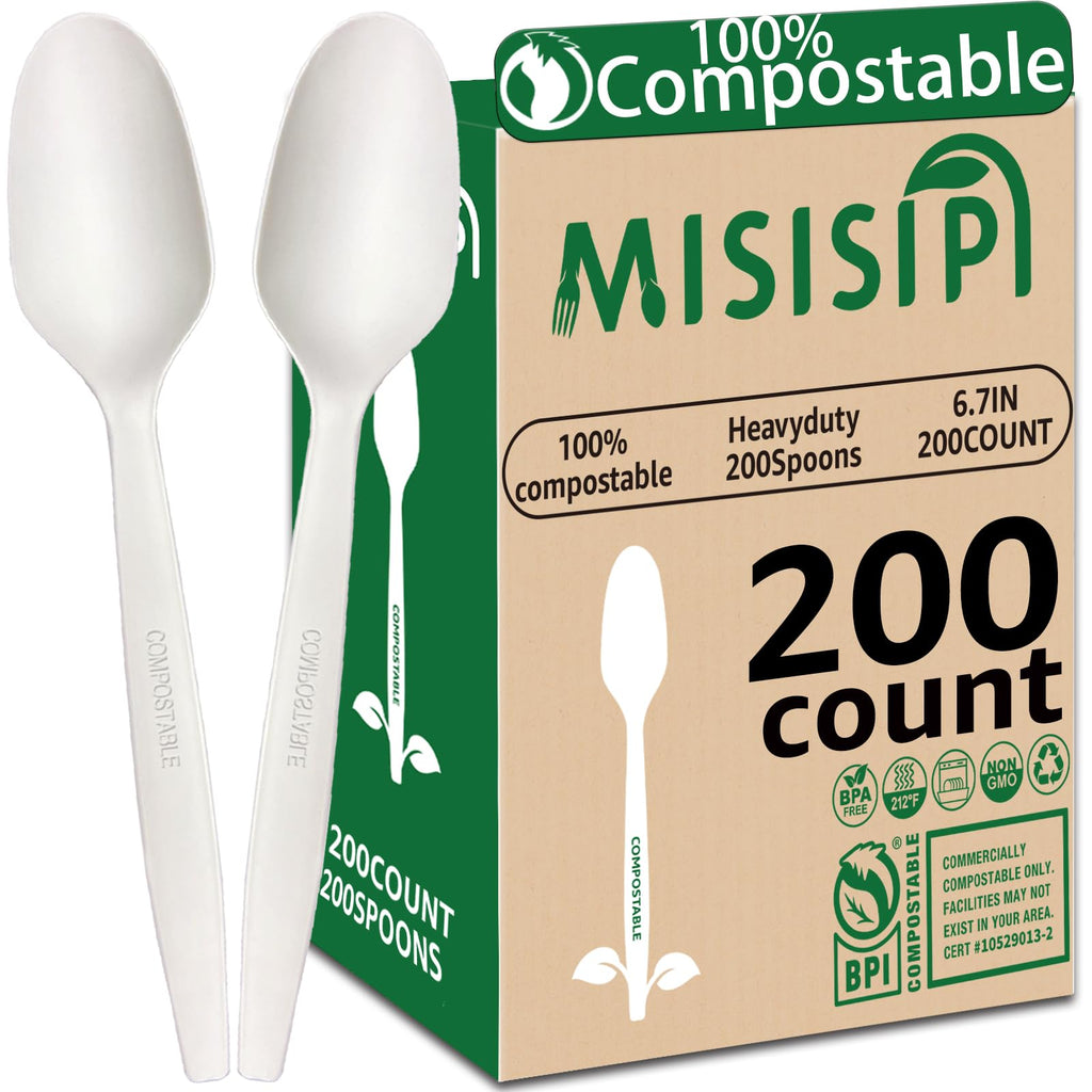 MISISIPI Compostable Forks Spoons Knives Silverware Utensil set Extra Heavyduty Eco-friendly BPI Certified Disposable Plastic free Utensils Cutlery Set Flatware Tableware (Cutlery Set-500)