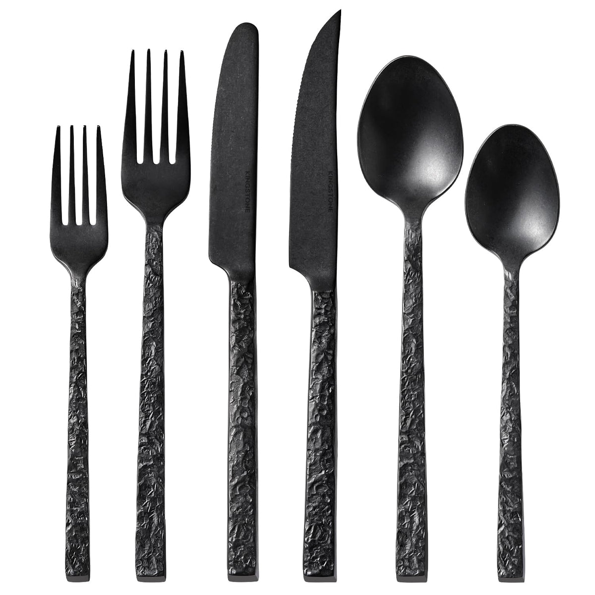 40 Pcs Black Hammered Silverware Set for 8, 18/10 Stainless Steel Flatware