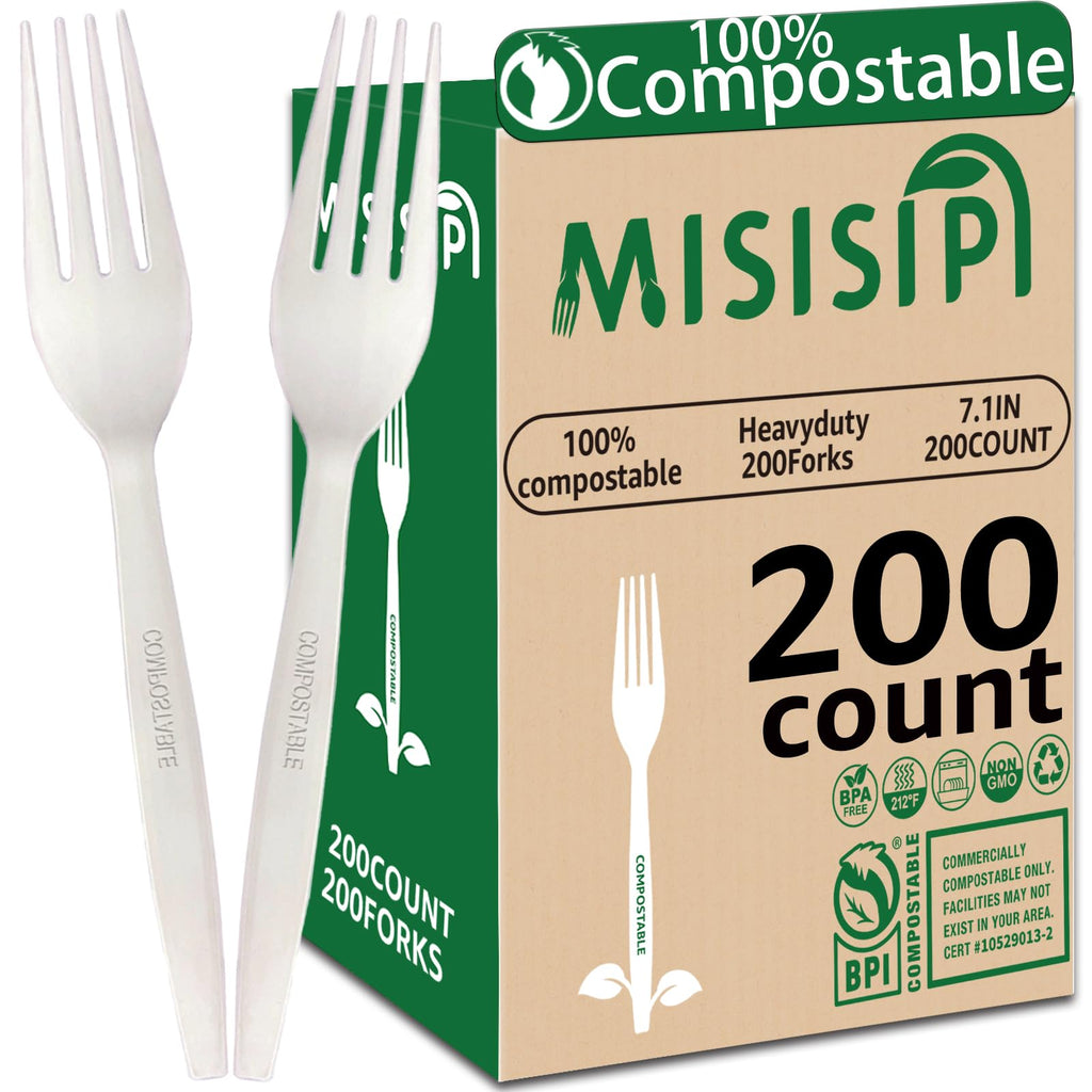 MISISIPI Compostable Forks Spoons Knives Silverware Utensil set Extra Heavyduty Eco-friendly BPI Certified Disposable Plastic free Utensils Cutlery Set Flatware Tableware (Cutlery Set-500)
