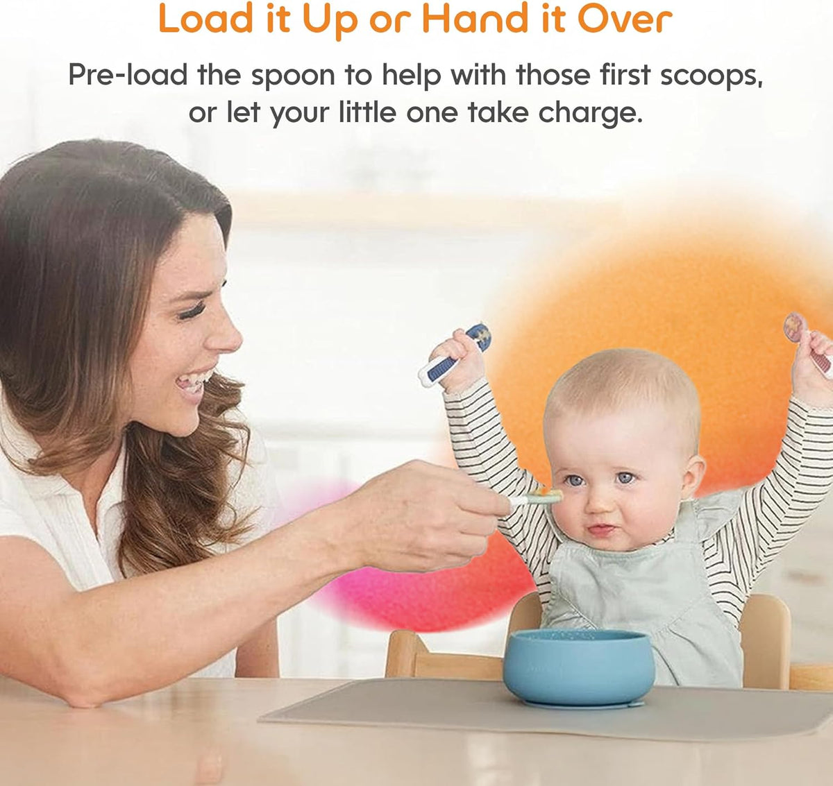 NumNum Baby Spoons Self Feeding 6 Months, 2-Pack Blue/Orange