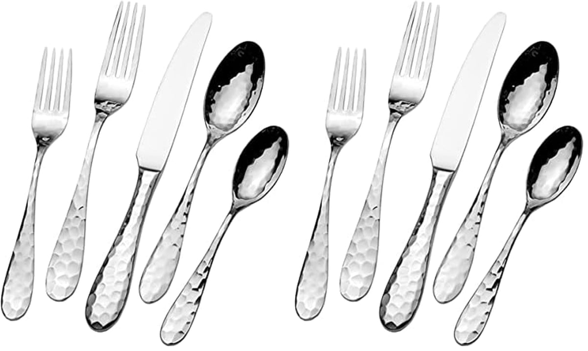 Mikasa Harmony 45-Piece Silverware Set, 18/10 Stainless Steel Cutlery for 8, Includes Forks, Knives, Spoons, and 5-Piece Serving Utensils Set