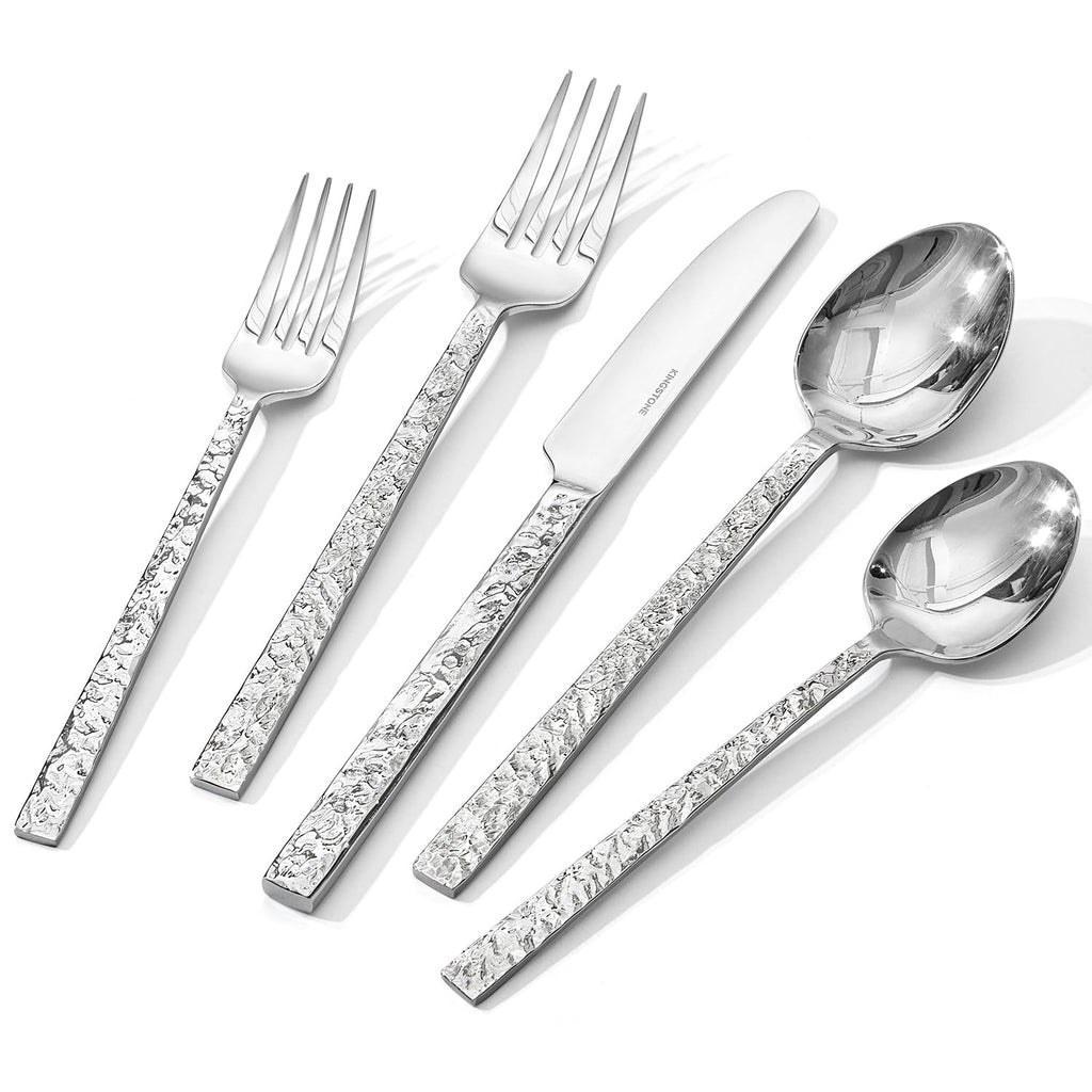 40 Pcs Black Hammered Silverware Set for 8, 18/10 Stainless Steel Flatware