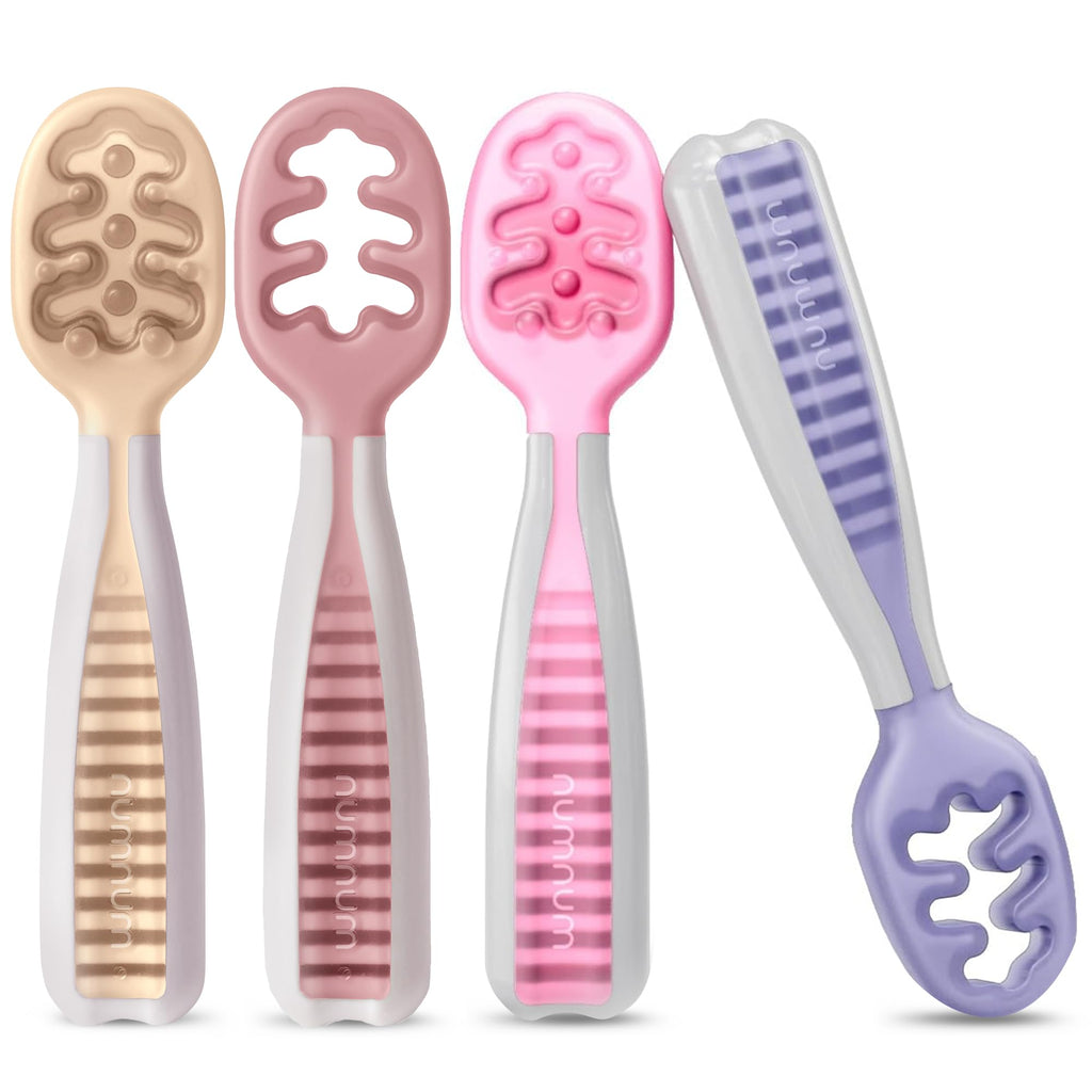 NumNum Baby Spoons Self Feeding 6 Months, 2-Pack Blue/Orange