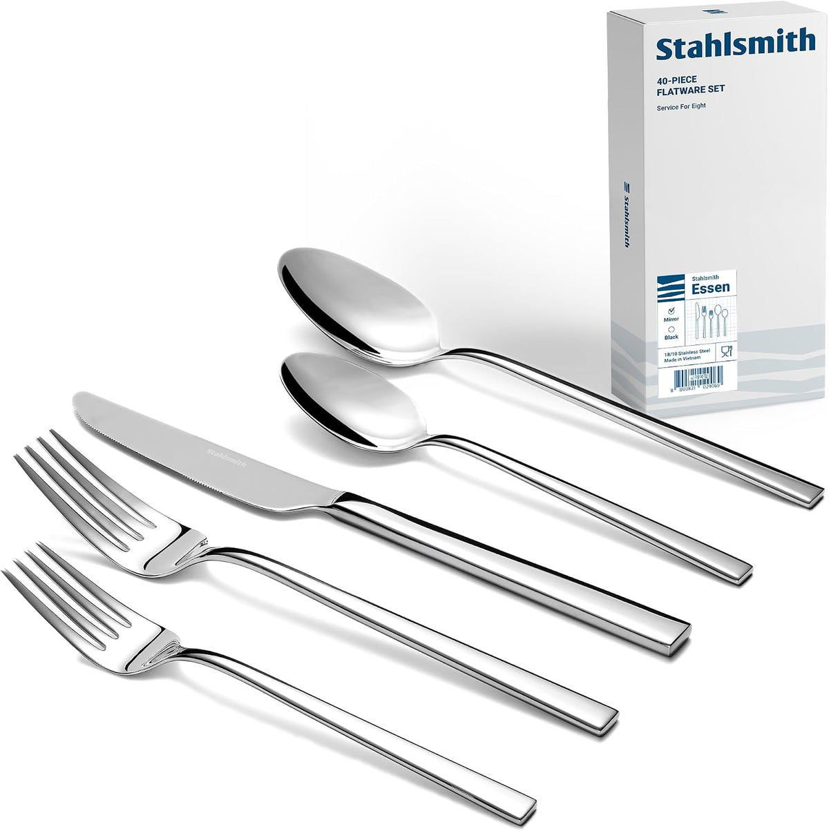 40-Piece Durable 18/10 Silverware Set, Stainless Steel Flatware (Essen)