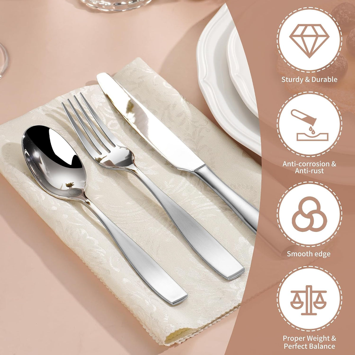 60 Piece Silverware Set for 12, 18/10 Stainless Steel Heavy Flatware Set