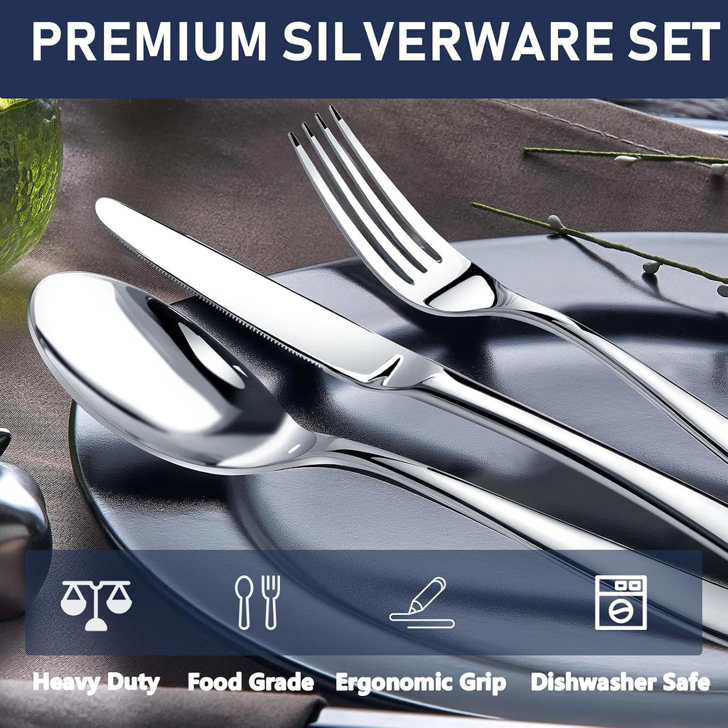 Heavy Duty Silverware Set for 8, Stainless Steel Flatware Cutlery Set