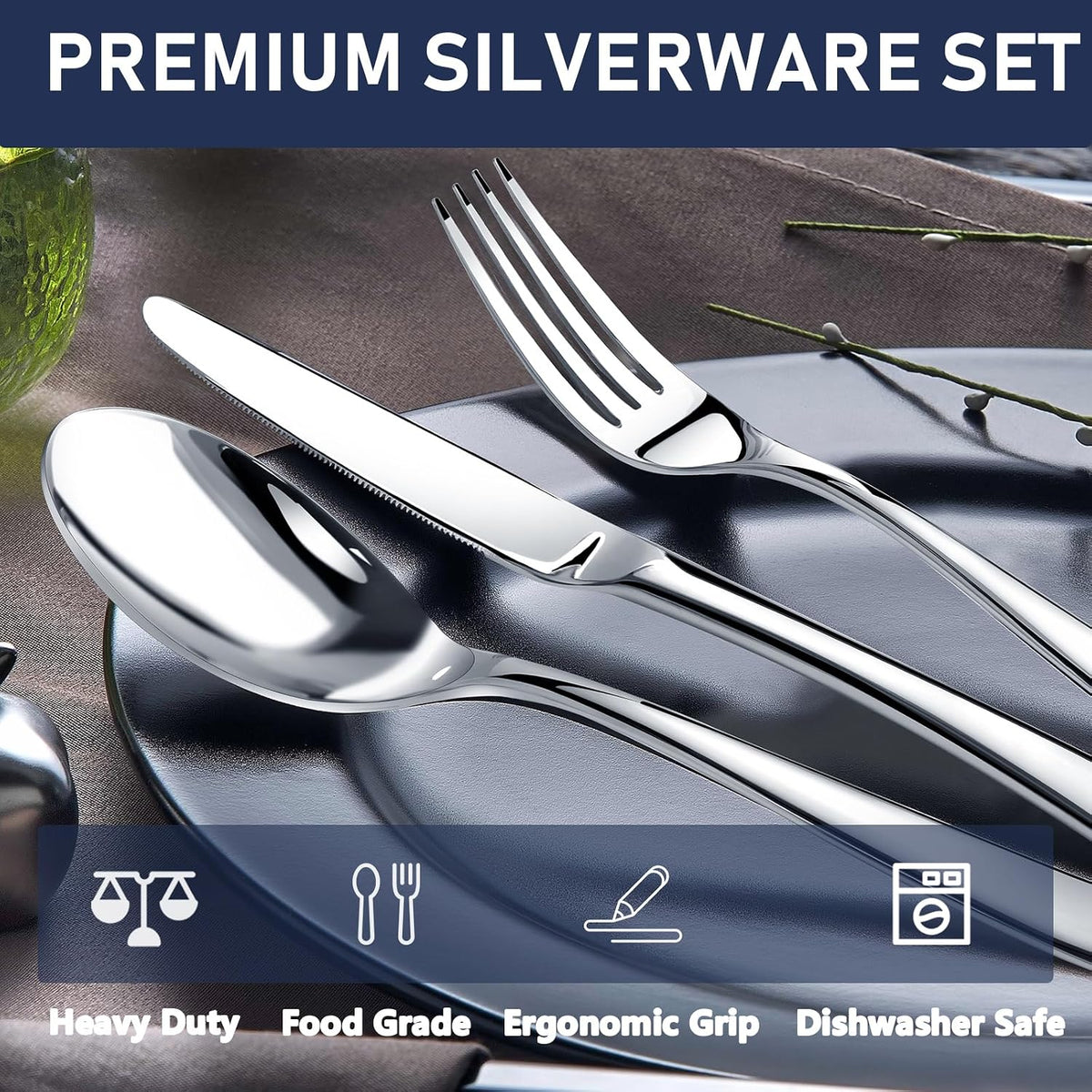 Heavy Duty Silverware Set for 8, Stainless Steel Flatware Cutlery Set