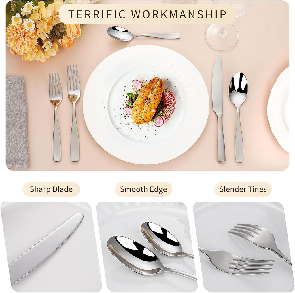 60 Piece Silverware Set for 12, 18/10 Stainless Steel Heavy Flatware Set