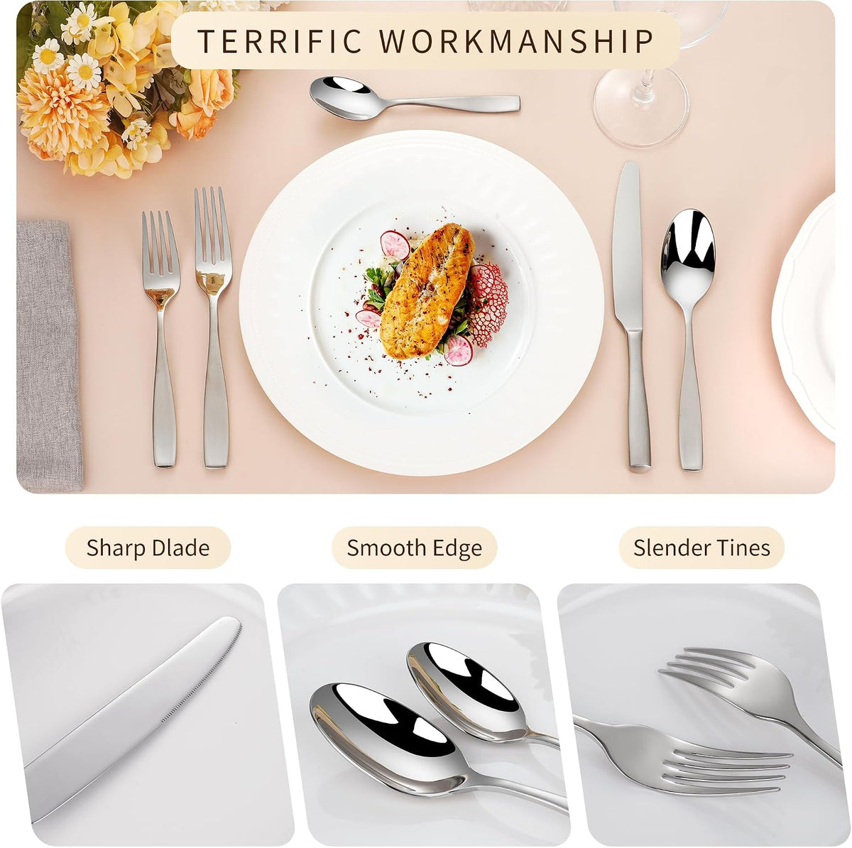 60 Piece Silverware Set for 12, 18/10 Stainless Steel Heavy Flatware Set
