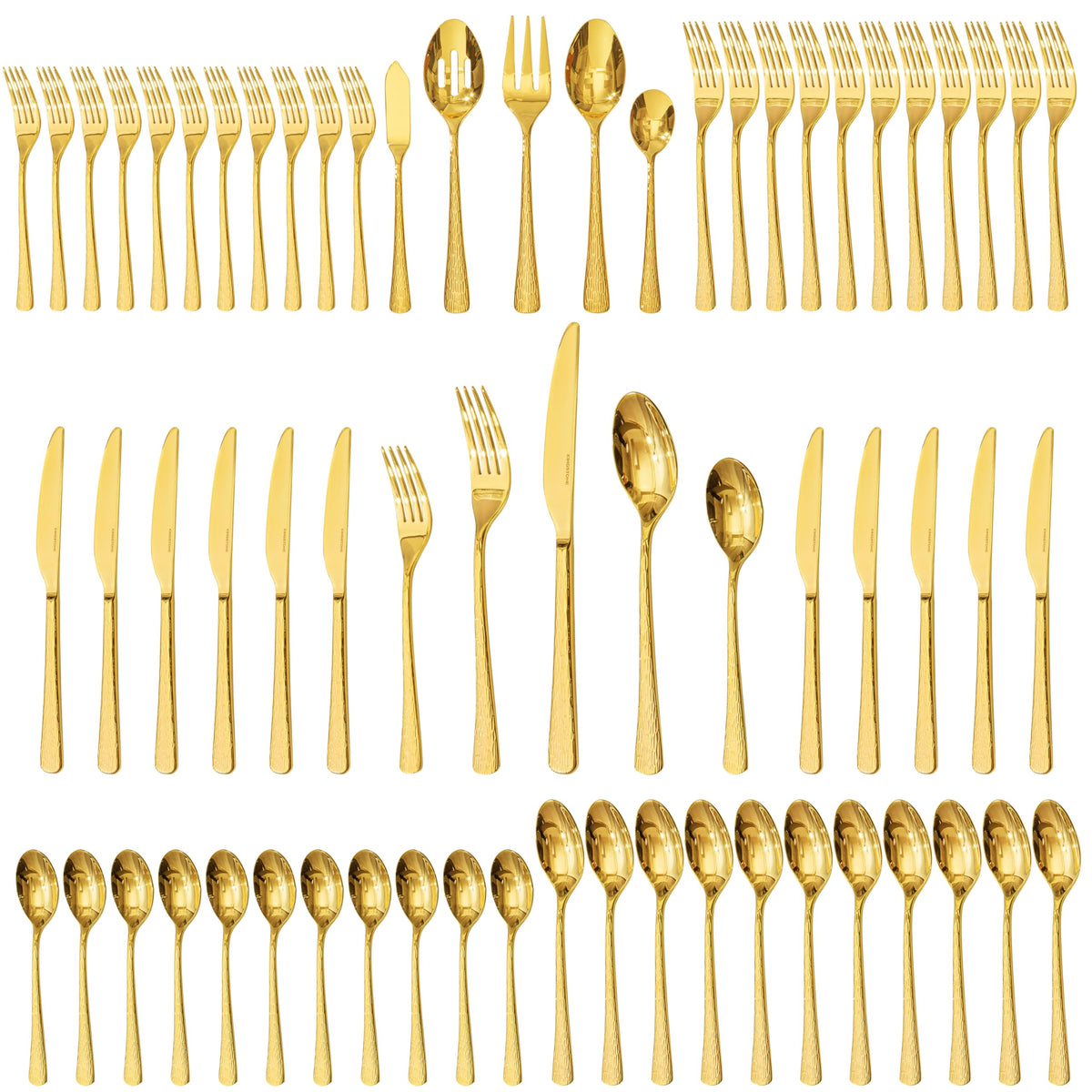60 Pcs Silverware Set 18/10 Stainless Steel Hammered Flatware Set for 12