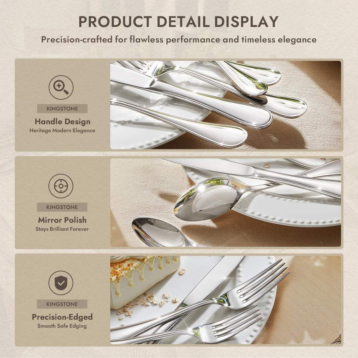 48 Piece Silverware Set for 8 with Steak Knives, 18/10 Stainless Steel