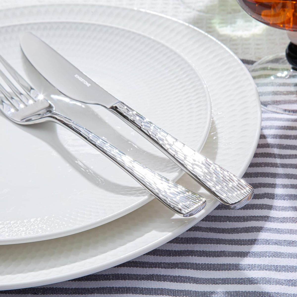 60 Pcs Silverware Set 18/10 Stainless Steel Hammered Flatware Set for 12