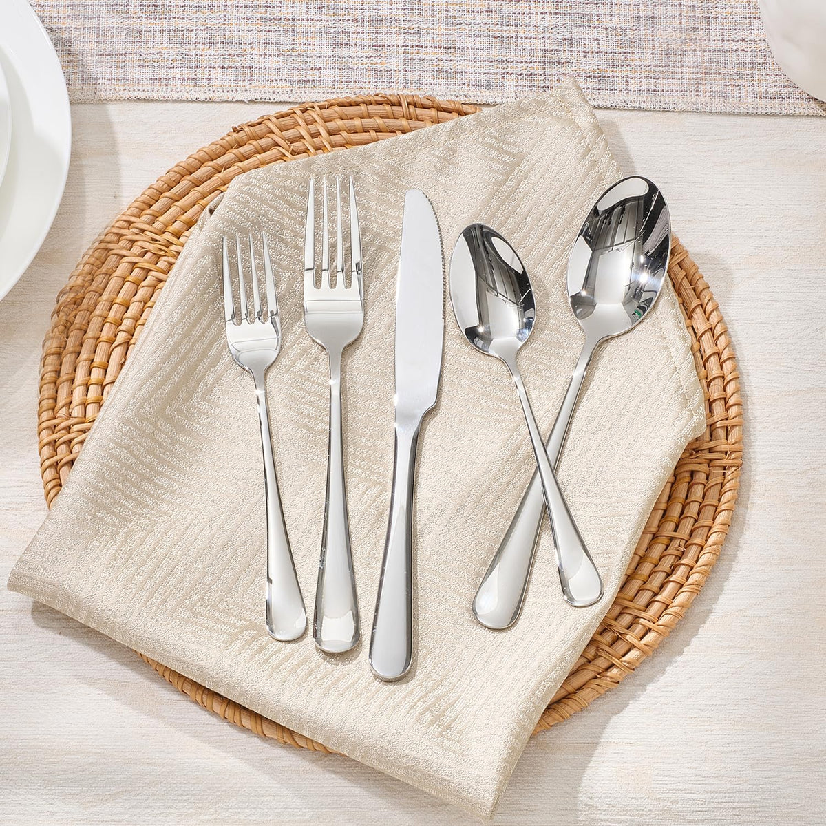 HIKAA 60PCS Silverware Set Service for 12, Premium Stainless Steel Flatware Set Mirror Polished, Modern Kitchen Cutlery Set with Spoons Forks Knives, Dishwasher Safe Utensils for Home Restaurant