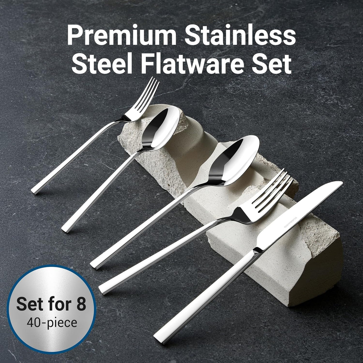 40-Piece Durable 18/10 Silverware Set, Stainless Steel Flatware (Essen)