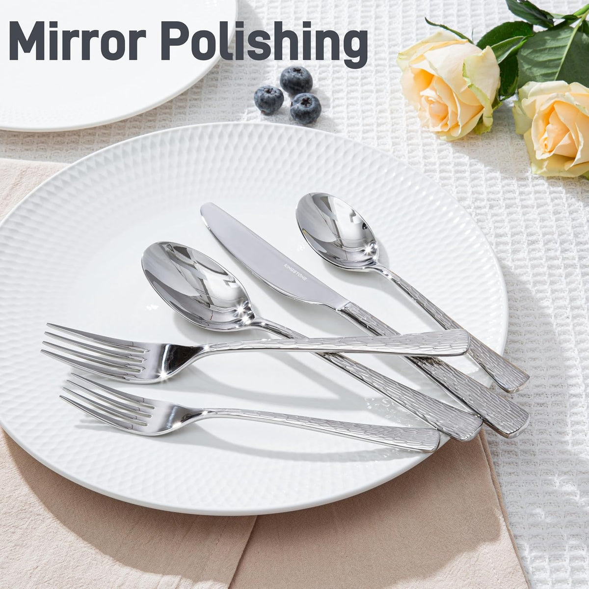 60 Pcs Silverware Set 18/10 Stainless Steel Hammered Flatware Set for 12